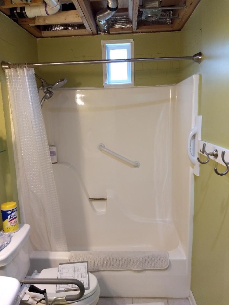 This will become a shower with window kit and walls to ceiling. Exhaust fan and ceiling repair will be done as well.