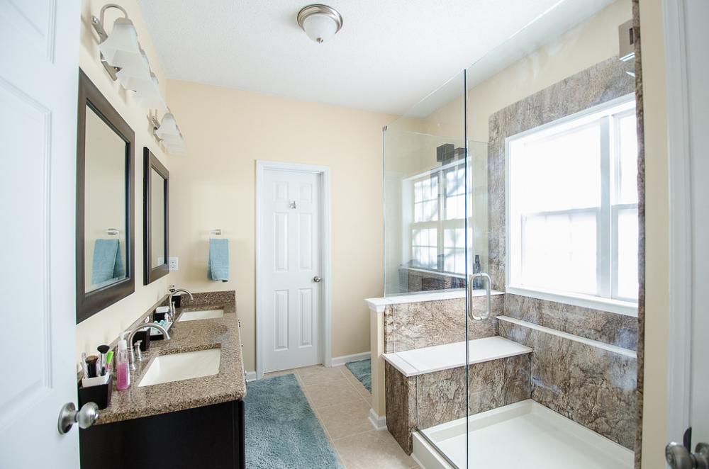 raleigh bathroom remodel, bathroom remodel, before and after bathroom remodel, re-bath remodel, tub to shower combo, tub replacement, interior design, complete bathroom remodel, north carolina bathroom remodeler, durham bathroom remodel, cary bathroom remodel, chapel hill bathroom remodel - walk in shower remodel - ada shower - universal design bathroom - universal design shower - walk in shower with sliding glass doors - low threshold shower - complete bathroom remodel