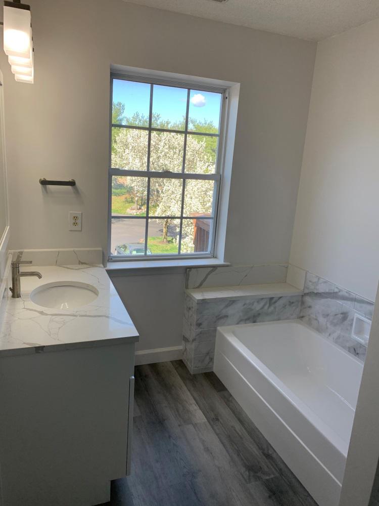 After Re-Bath Fairfield County, CT bathroom vanity and white tub renovation