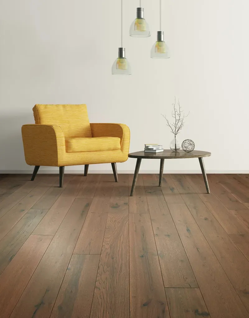 Yellow chair next to coffee table