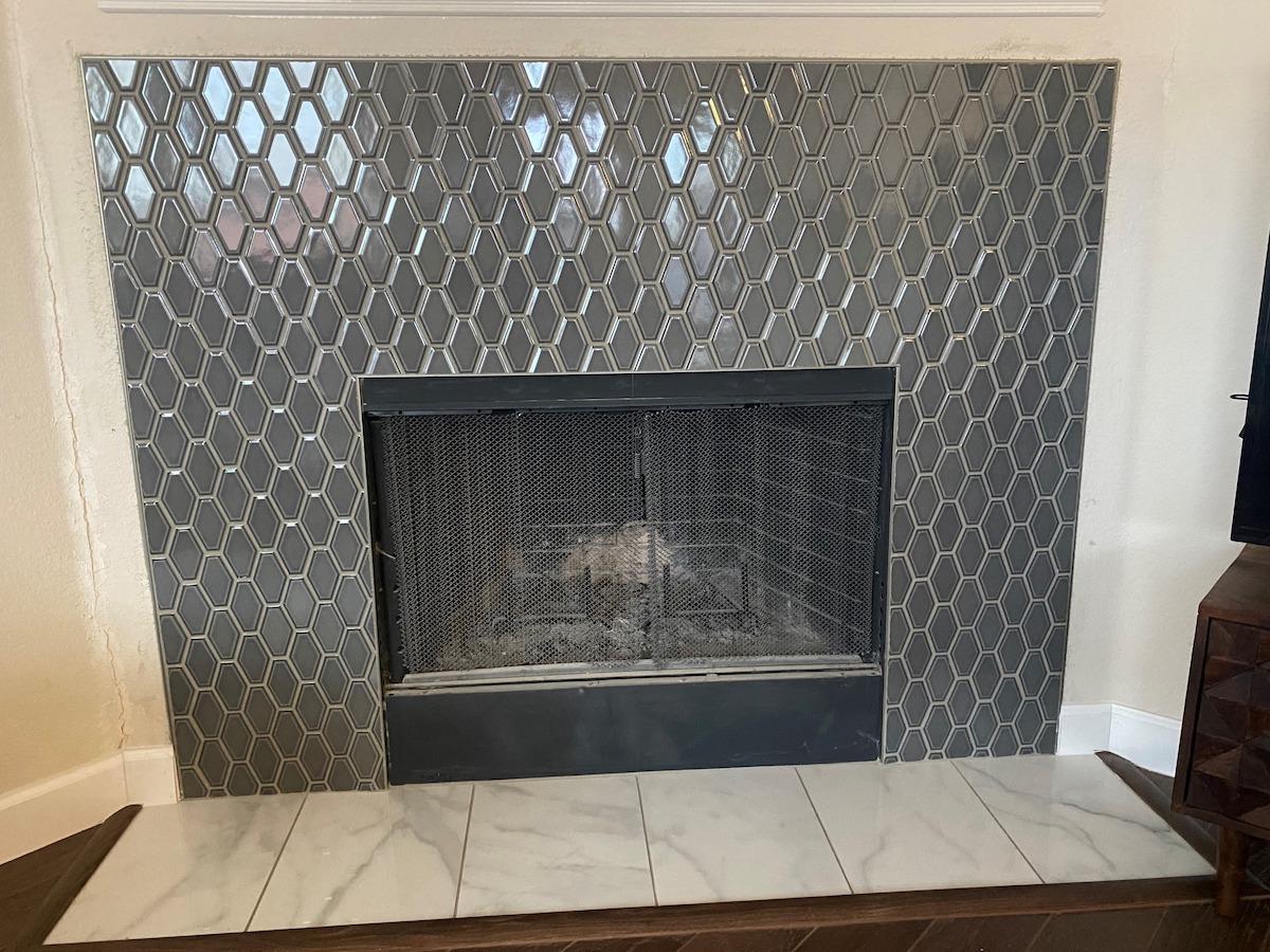 Mosaic tile fireplace