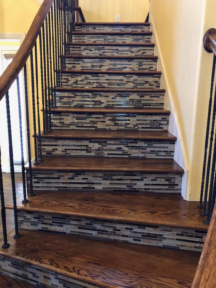 Mosaic tile stair risers