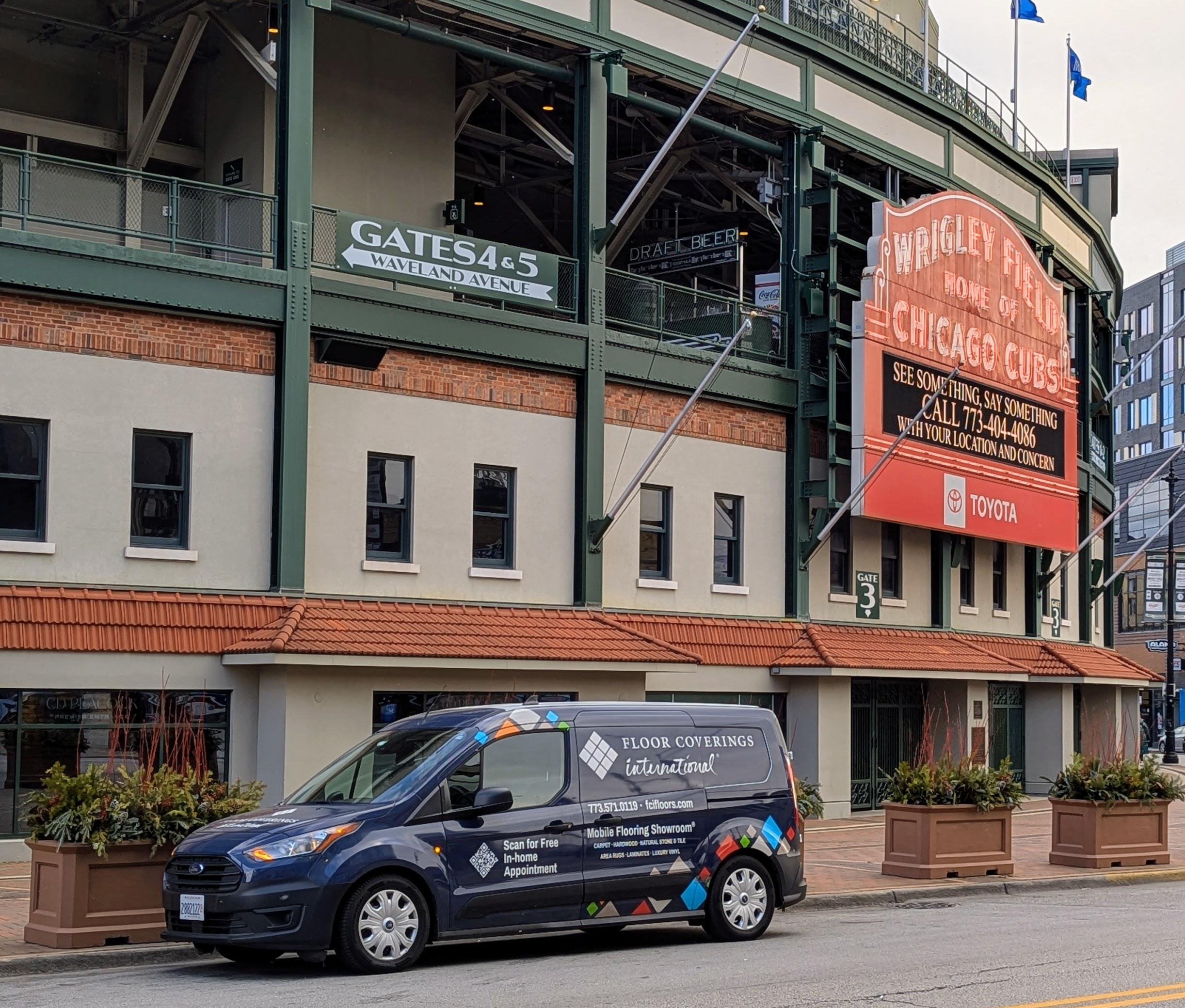 Floor Coverings International van in front of Wrigley Field 