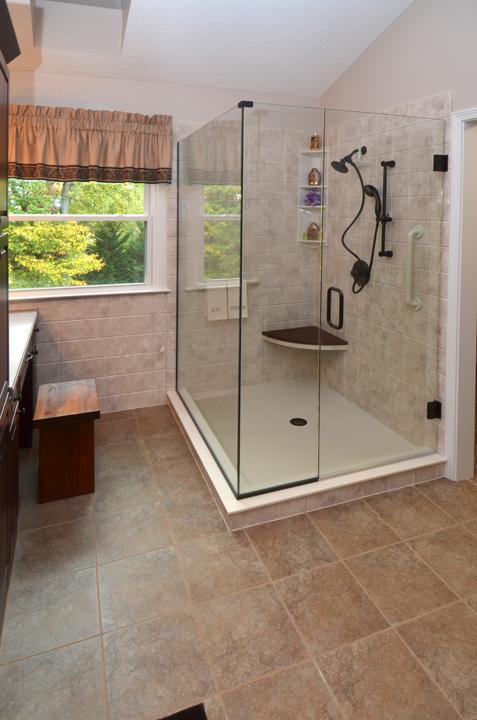 After Re-Bath Columbia, SC removed garden tub and installed large shower renovation