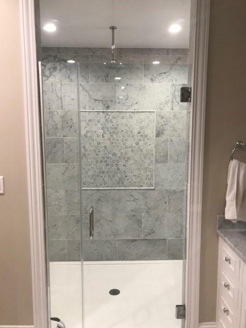 Re-Bath St. Louis, MO walk-in shower with gray wall tile